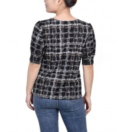 Petite Printed Balloon Sleeve Top Jet Traceplaid $14.72 Tops