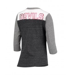 Women's Branded Heathered Black New Jersey Devils Iconic 3/4-Sleeve T-shirt Black $24.63 Tops