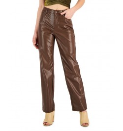 Juniors' Faux-Leather High-Rise Wide-Leg Jeans Brown $15.36 Jeans