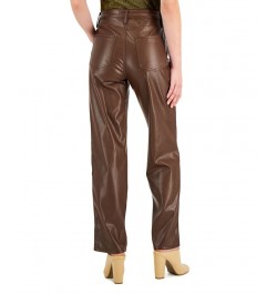 Juniors' Faux-Leather High-Rise Wide-Leg Jeans Brown $15.36 Jeans