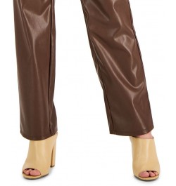 Juniors' Faux-Leather High-Rise Wide-Leg Jeans Brown $15.36 Jeans