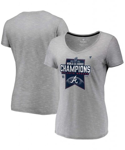 Women's Atlanta Braves 2021 World Series Champions Locker Room V-Neck T-Shirt Stee Heath $20.39 Tops