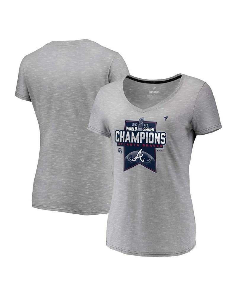 Women's Atlanta Braves 2021 World Series Champions Locker Room V-Neck T-Shirt Stee Heath $20.39 Tops