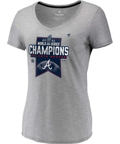 Women's Atlanta Braves 2021 World Series Champions Locker Room V-Neck T-Shirt Stee Heath $20.39 Tops