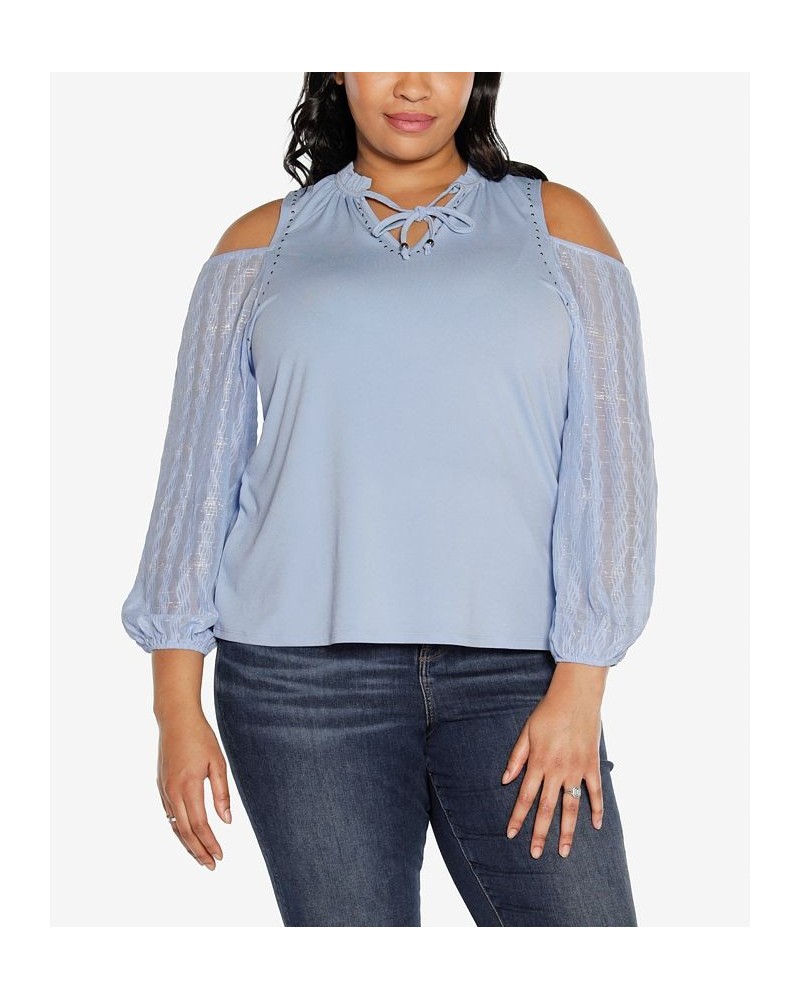 Black Label Plus Size Cold Shoulder Top Blue $28.18 Tops