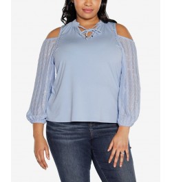 Black Label Plus Size Cold Shoulder Top Blue $28.18 Tops