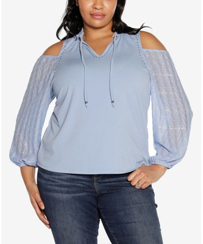 Black Label Plus Size Cold Shoulder Top Blue $28.18 Tops