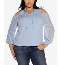 Black Label Plus Size Cold Shoulder Top Blue $28.18 Tops