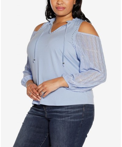 Black Label Plus Size Cold Shoulder Top Blue $28.18 Tops