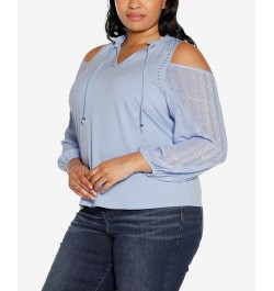 Black Label Plus Size Cold Shoulder Top Blue $28.18 Tops