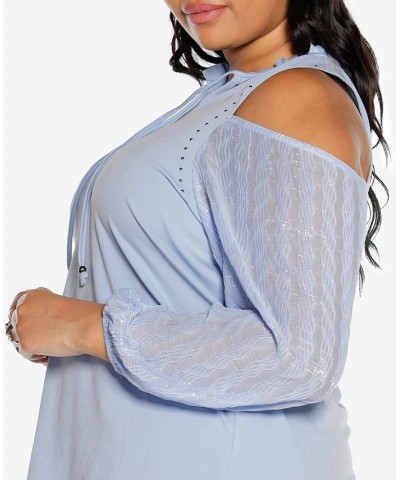 Black Label Plus Size Cold Shoulder Top Blue $28.18 Tops