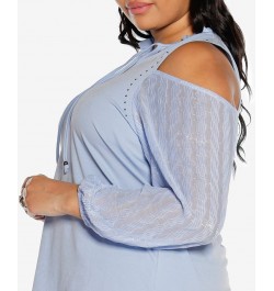 Black Label Plus Size Cold Shoulder Top Blue $28.18 Tops