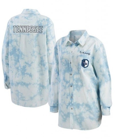 Women's Denim Tennessee Titans Chambray Acid-Washed Long Sleeve Button-Up Shirt Denim $33.81 Tops