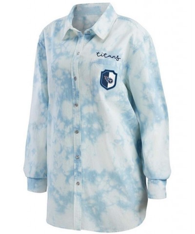 Women's Denim Tennessee Titans Chambray Acid-Washed Long Sleeve Button-Up Shirt Denim $33.81 Tops