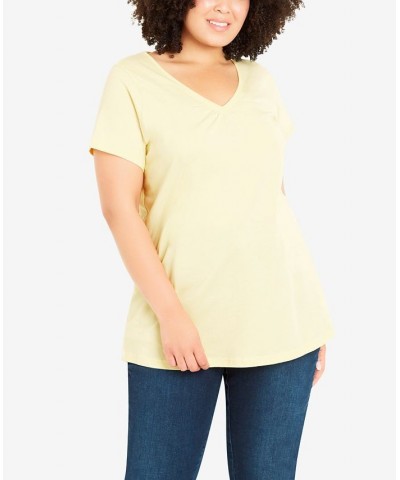 Plus Size Gathered V-neck Cotton Top Yellow $34.81 Tops