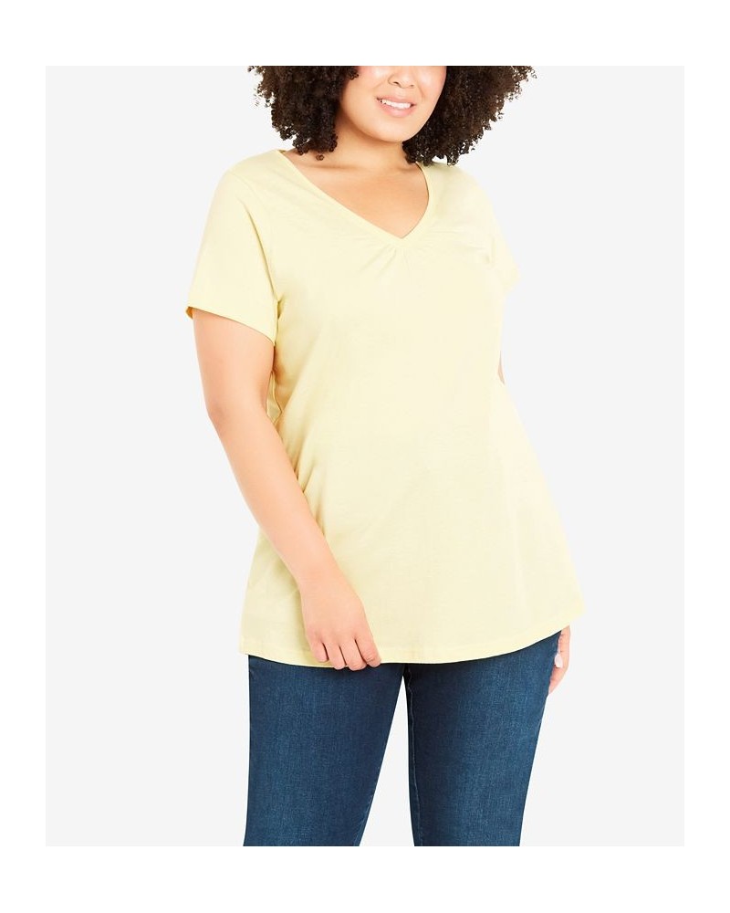 Plus Size Gathered V-neck Cotton Top Yellow $34.81 Tops