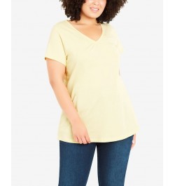 Plus Size Gathered V-neck Cotton Top Yellow $34.81 Tops