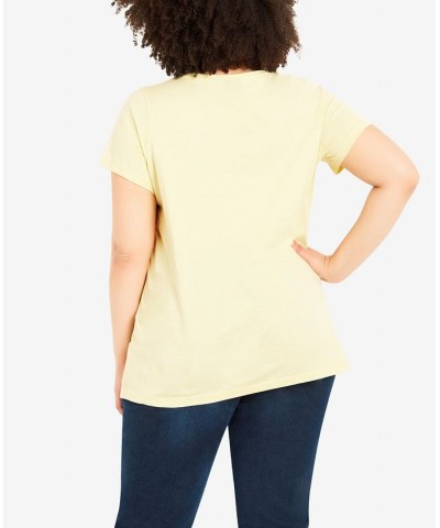 Plus Size Gathered V-neck Cotton Top Yellow $34.81 Tops