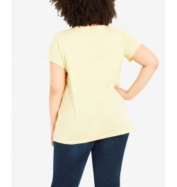 Plus Size Gathered V-neck Cotton Top Yellow $34.81 Tops