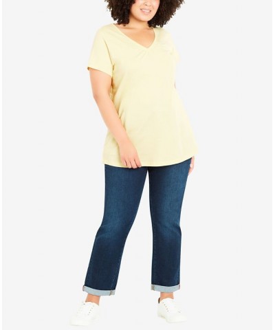 Plus Size Gathered V-neck Cotton Top Yellow $34.81 Tops