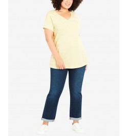 Plus Size Gathered V-neck Cotton Top Yellow $34.81 Tops