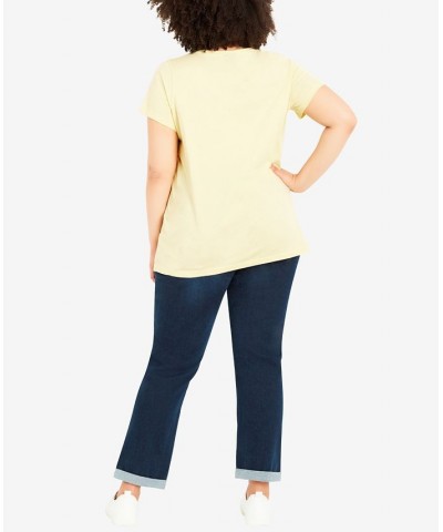 Plus Size Gathered V-neck Cotton Top Yellow $34.81 Tops