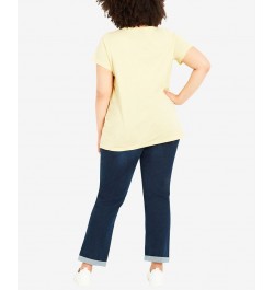 Plus Size Gathered V-neck Cotton Top Yellow $34.81 Tops