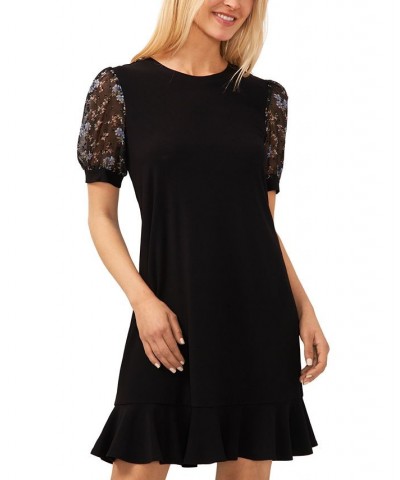 Women's Printed Short-Sleeve Flounce-Hem Dress Rich Black $50.49 Dresses