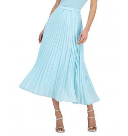 Women's Pleated Pull-On Midi Skirt Ocean Sky $49.05 Skirts