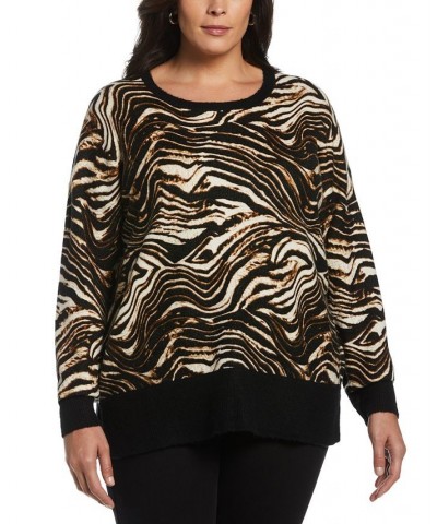 Plus Size Animal Print Slouchy Sweater Black $47.96 Sweaters