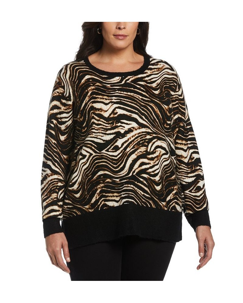 Plus Size Animal Print Slouchy Sweater Black $47.96 Sweaters