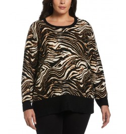 Plus Size Animal Print Slouchy Sweater Black $47.96 Sweaters