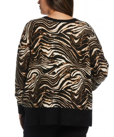 Plus Size Animal Print Slouchy Sweater Black $47.96 Sweaters