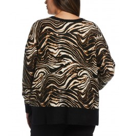 Plus Size Animal Print Slouchy Sweater Black $47.96 Sweaters