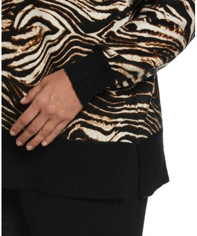 Plus Size Animal Print Slouchy Sweater Black $47.96 Sweaters