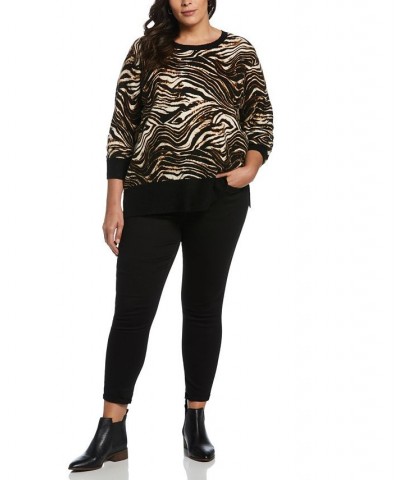 Plus Size Animal Print Slouchy Sweater Black $47.96 Sweaters