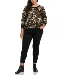 Plus Size Animal Print Slouchy Sweater Black $47.96 Sweaters