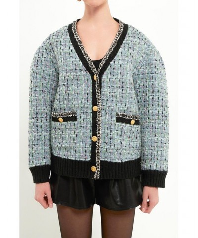 Women's Boucle Cardigan Blue $118.40 Sweaters