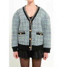 Women's Boucle Cardigan Blue $118.40 Sweaters