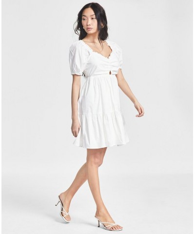 Women's Puffed Sleeve Poplin Mini Dress White $20.43 Dresses
