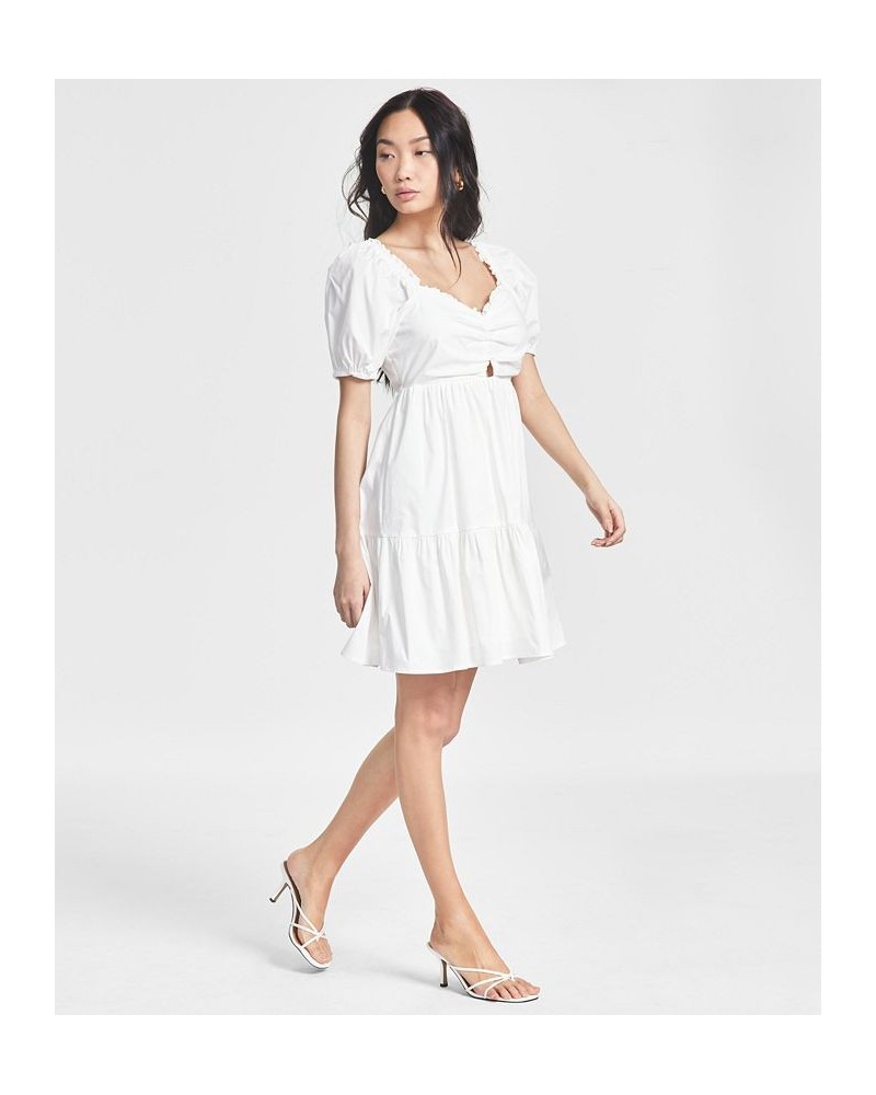 Women's Puffed Sleeve Poplin Mini Dress White $20.43 Dresses