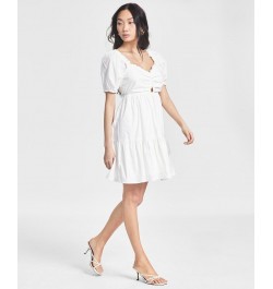 Women's Puffed Sleeve Poplin Mini Dress White $20.43 Dresses