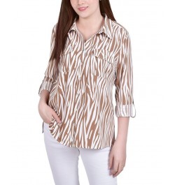 Women's 3/4 Roll Tab Shirt with Pockets Praline, Antique White Animal $16.32 Tops