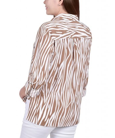 Women's 3/4 Roll Tab Shirt with Pockets Praline, Antique White Animal $16.32 Tops