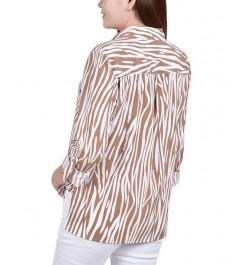 Women's 3/4 Roll Tab Shirt with Pockets Praline, Antique White Animal $16.32 Tops