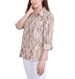 Women's 3/4 Roll Tab Shirt with Pockets Praline, Antique White Animal $16.32 Tops