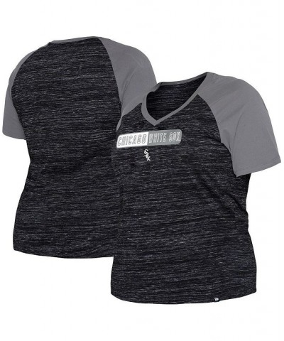 Women's Black Chicago White Sox Plus Size Space Dye Raglan V-Neck T-shirt Black $21.42 Tops
