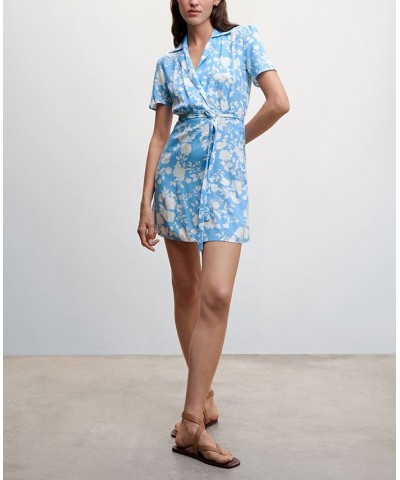 Women's Floral Shirt Dress Blue $26.40 Dresses