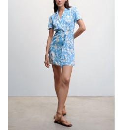 Women's Floral Shirt Dress Blue $26.40 Dresses