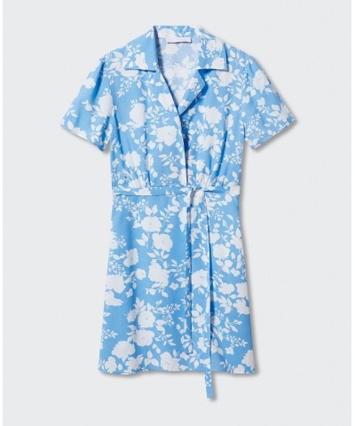 Women's Floral Shirt Dress Blue $26.40 Dresses